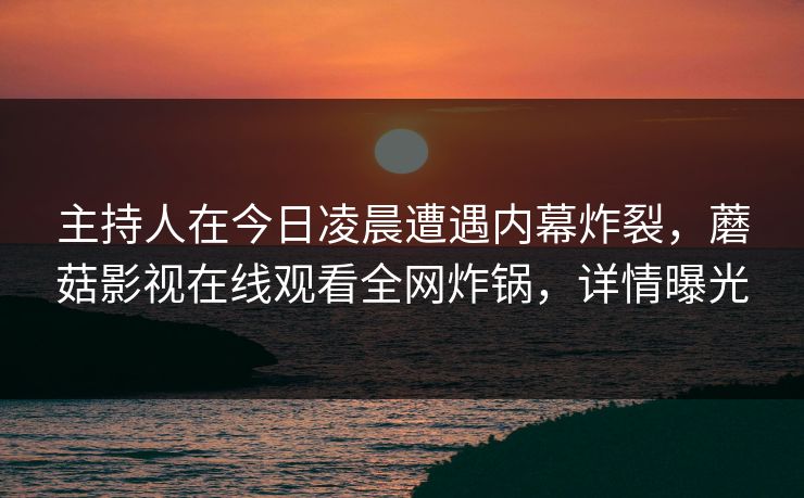主持人在今日凌晨遭遇内幕炸裂,蘑菇影视在线观看全网炸锅,详情曝光 主持人在今日凌晨遭遇内幕炸裂,蘑菇影视在线观看全网炸锅,详情曝光